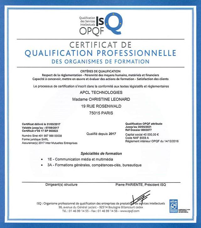 certification OPQF