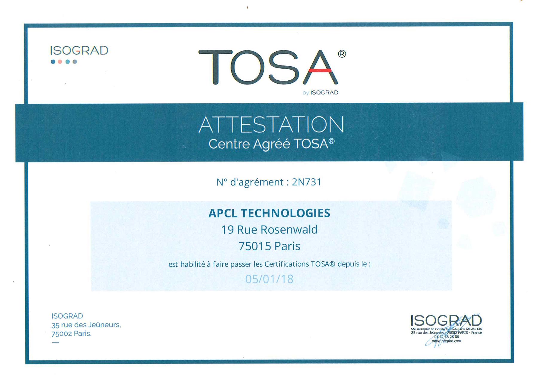 certification TOSA